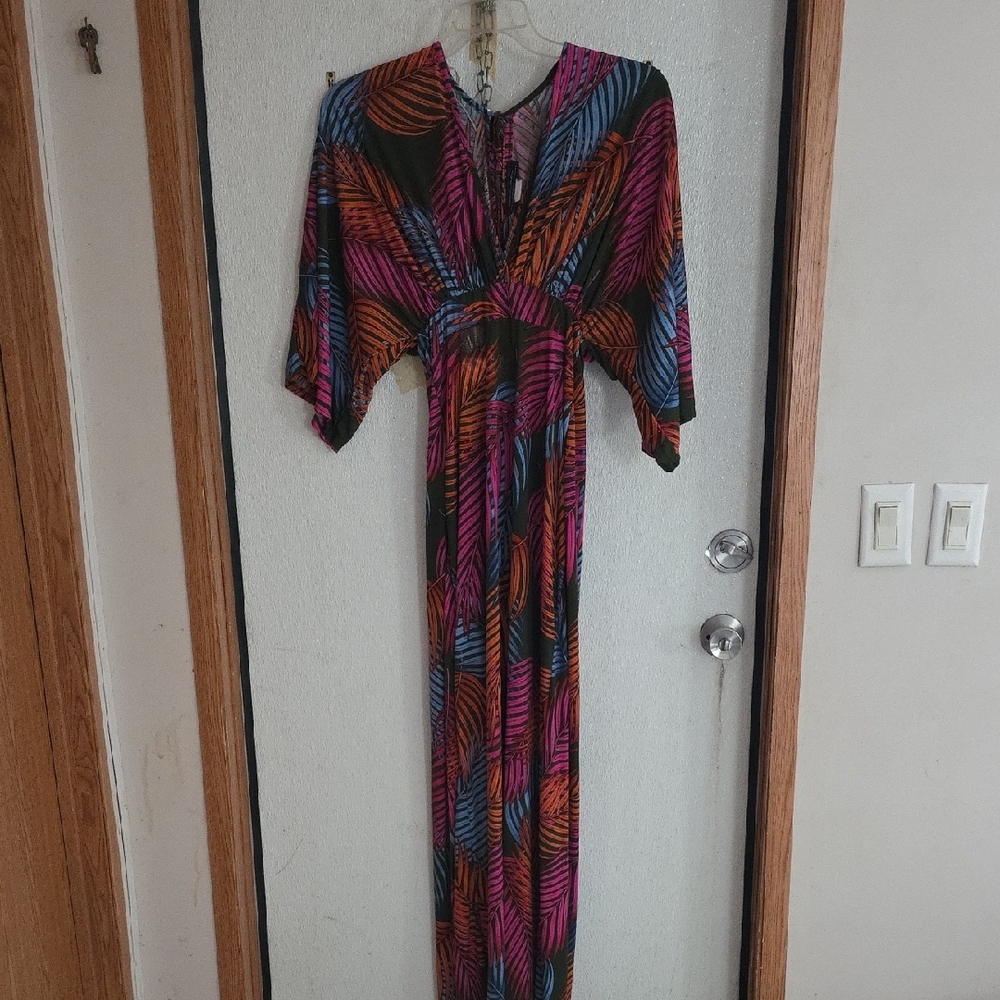Purple Pink Ruched Maxi Dress with Dolman Sleeves